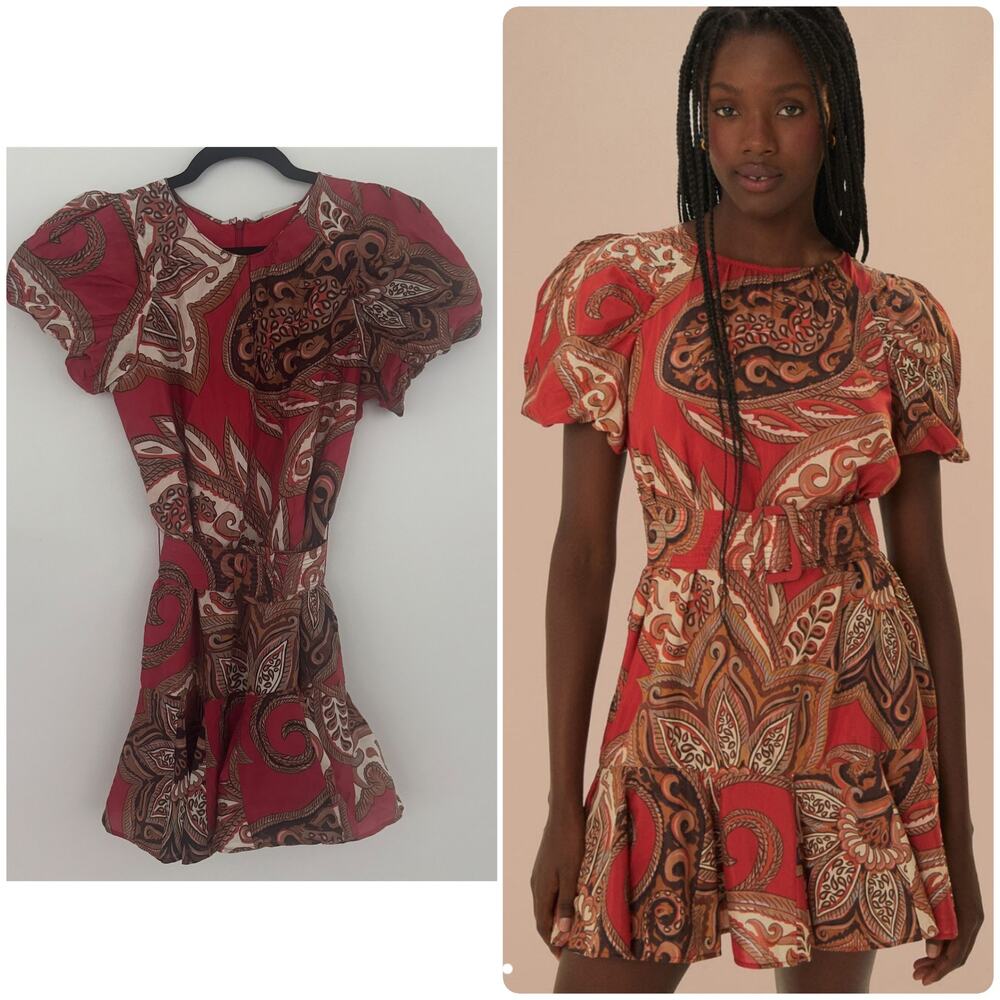 Farm Rio Leopard Paisley Mini Dress in Burgundy